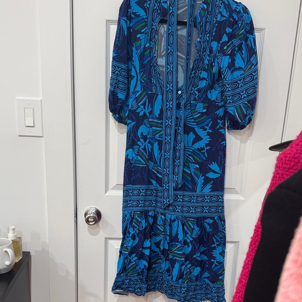 CELINA MOON Blue and Black Long Sleeve Dress